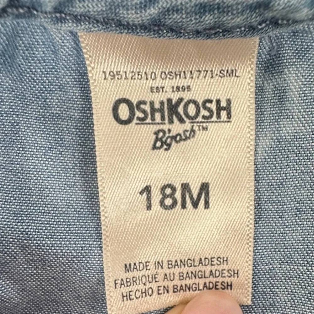 OshKosh B'gosh Star Print Chambray Dress Toddler 18M Blue Bow Detail Long Sleeve